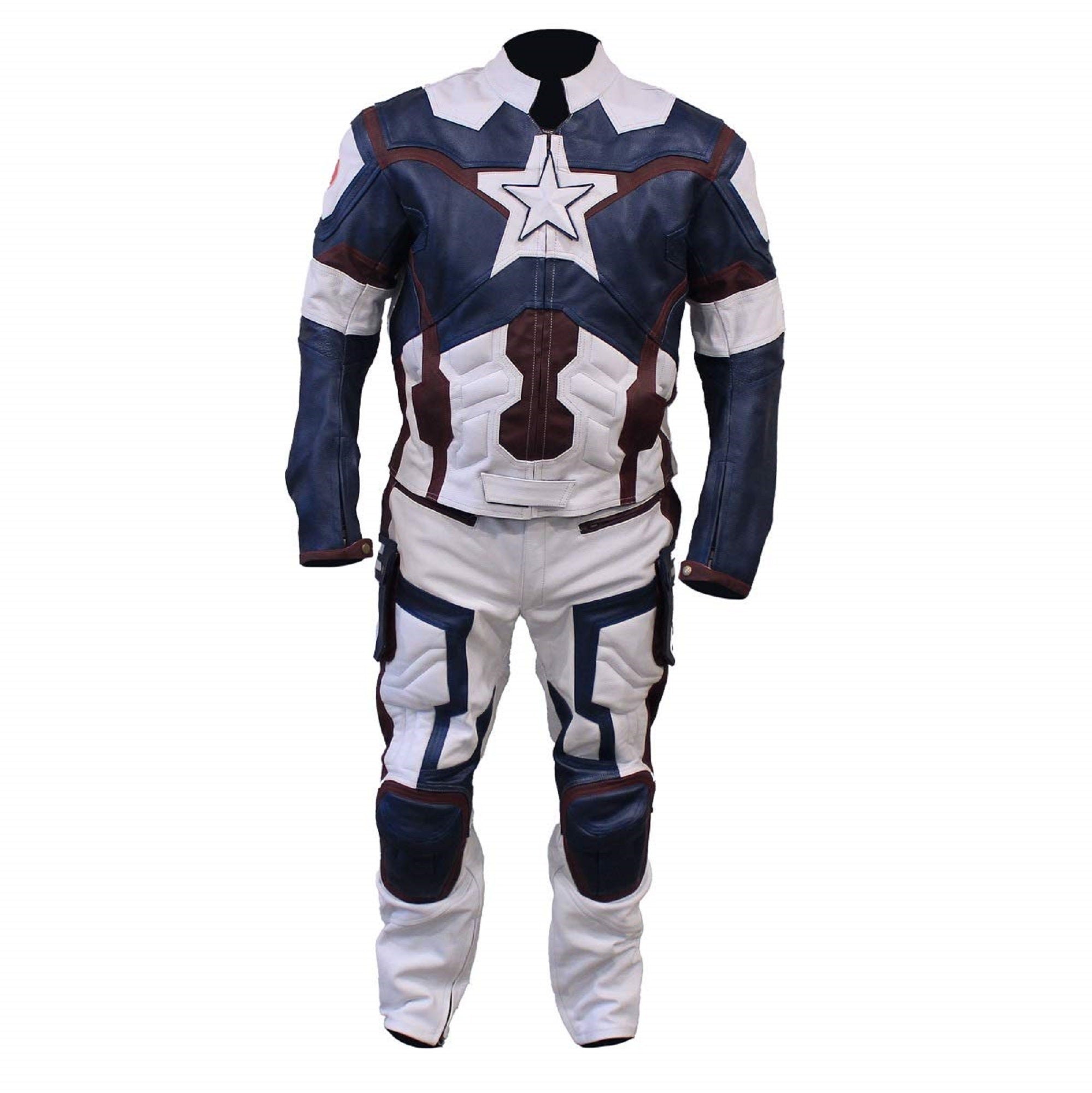 Bestzo Men's Fashion Motorbike Age of Ultron Real Leather Captain America Steve Rogers Motorcycle Leather Suit