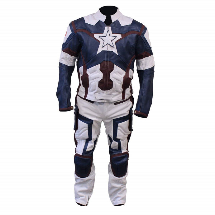 Bestzo Men's Fashion Motorbike Age of Ultron Real Leather Captain America Steve Rogers Motorcycle Leather Suit