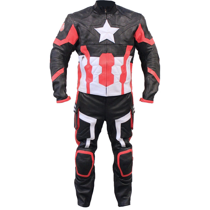 Bestzo Men's Fashion Motorbike Age of Ultron Captain America Steve Rogers Motorcycle Leather Suit Black