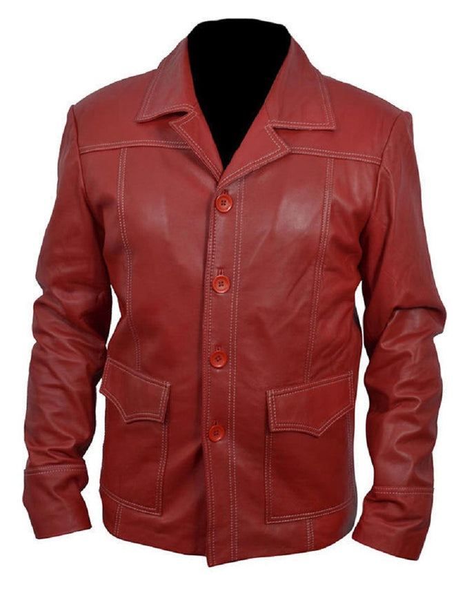 Bestzo Men's Fashion Fight Men Club Red Leather Jacket / Coat High Quality, Xs-5xl