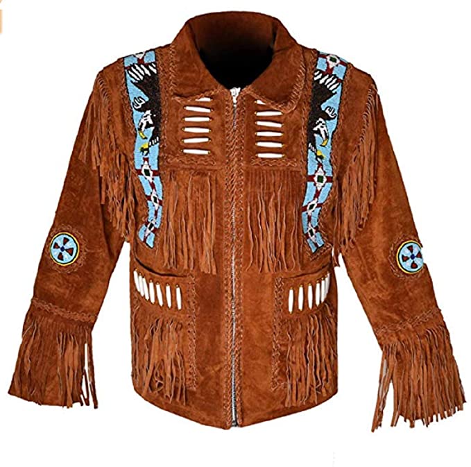 Western Leather Jackets for Men Cowboy Leather Jacket and Fringe Eagle Beaded Coat Suede Leather shirt