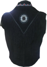 Load image into Gallery viewer, Western Leather Vest for Men Cowboy Leather Jacket and Fringe Beaded Vest Suede Leather
