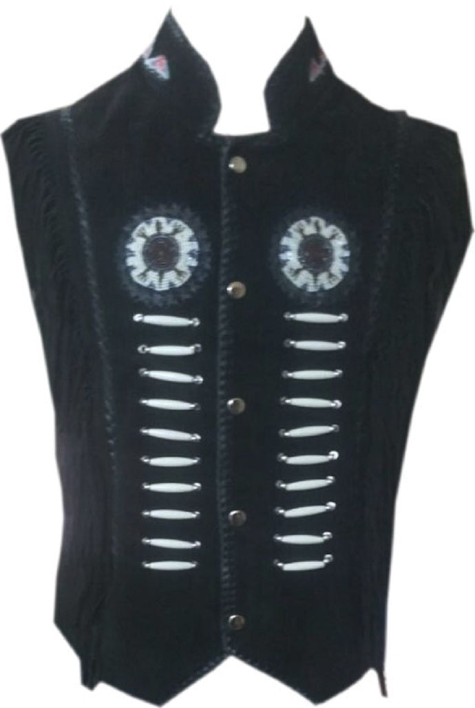 Western Leather Vest for Men Cowboy Leather Jacket and Fringe Beaded Vest Suede Leather
