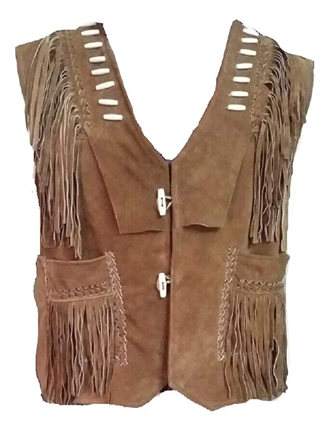 Western Leather Vest for Men Cowboy Leather Jacket and Fringe Beaded Vest Suede Leather