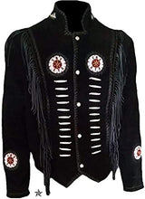 Load image into Gallery viewer, Western Leather Jackets for Men Cowboy Leather Jacket and Fringe Beaded Coat Suede Leather shirt
