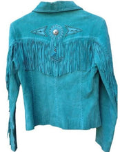 Load image into Gallery viewer, Western Leather Vest for Women Cowgirl Leather Fringe Beaded Coat Suede Leather shirt
