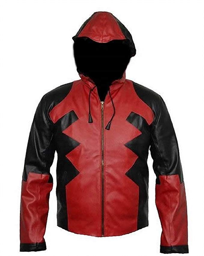 Bestzo Men's Deadpool hoodie jacket PU Leather Red, High Quality, Xs-5xl