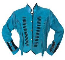 Load image into Gallery viewer, Western Leather Vest for Women Cowgirl Leather Fringe Beaded Coat Suede Leather shirt
